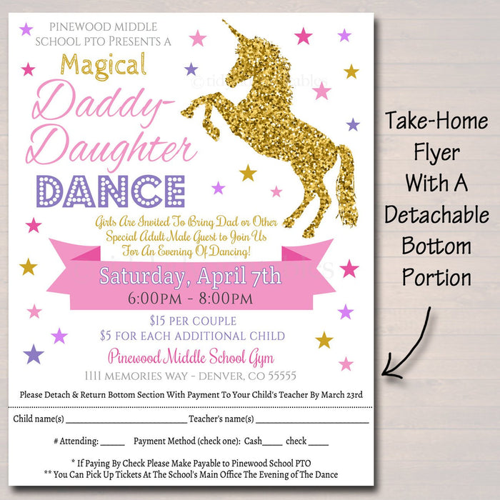 Unicorn Daddy Daughter Dance Set, Magical School Dance Flyer Party Invitation, Church Community Event, pto, pta,