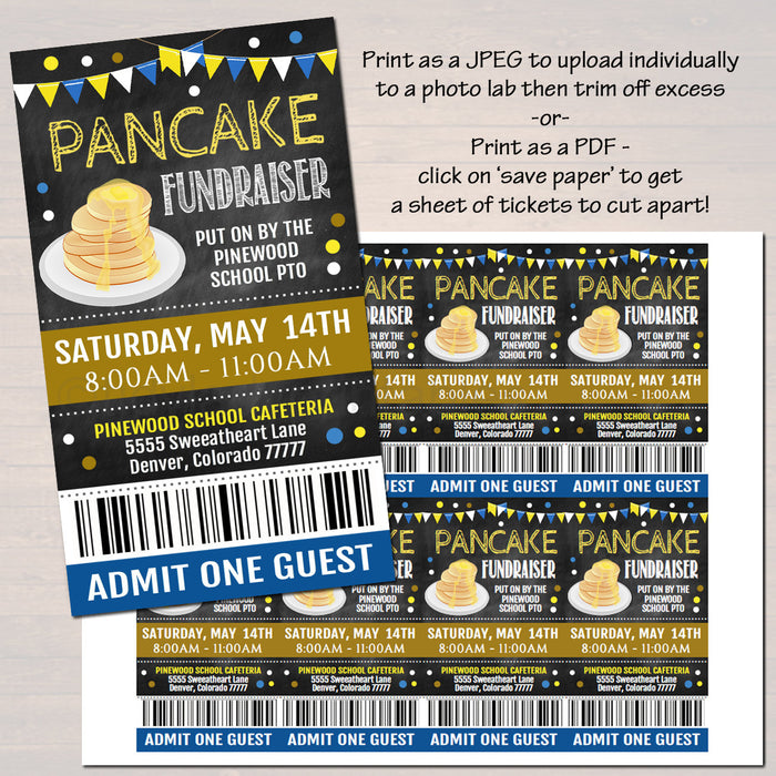 Pancake Breakfast Fundraiser Flyer Ticket Set - Editable Template