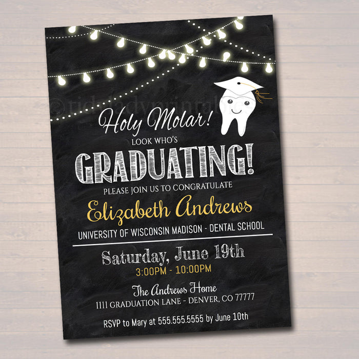 Dental Graduation Invitation, Chalkboard Printable, Dentist College Graduate, Grad Party Invite, Dental Hygienist,