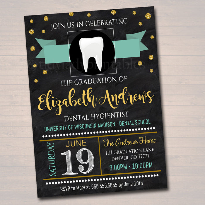 Dental Graduation Invitation, Chalkboard Printable, Dentist College Graduate, Grad Party Invite, Dental Hygienist,