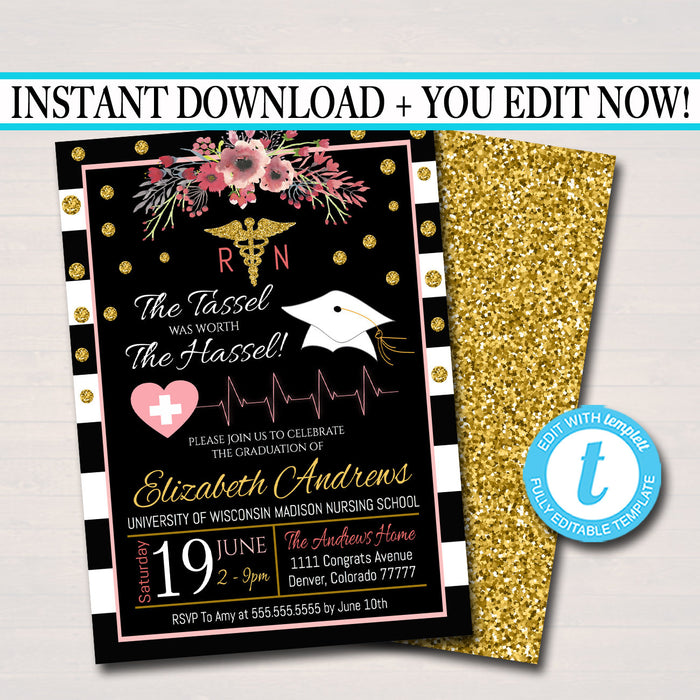 Nurse Graduation Floral Invite | TidyLady Printables nurse-graduation-floral-invite-tidylady-printables