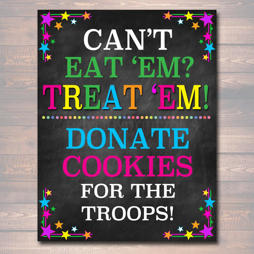 20x30" Cookie Booth Sign If You Can't Eat 'Em Treat 'Em, Donate Cookies For Military Troops, Printable Cookie Drop Banner, INSTANT DOWNLOAD
