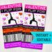 EDITABLE Gymnastics Ticket Valentine's Day Cards, INSTANT DOWNLOAD, Printable Kids Valentine, Girl Classroom Valentine, I Flip For Friends