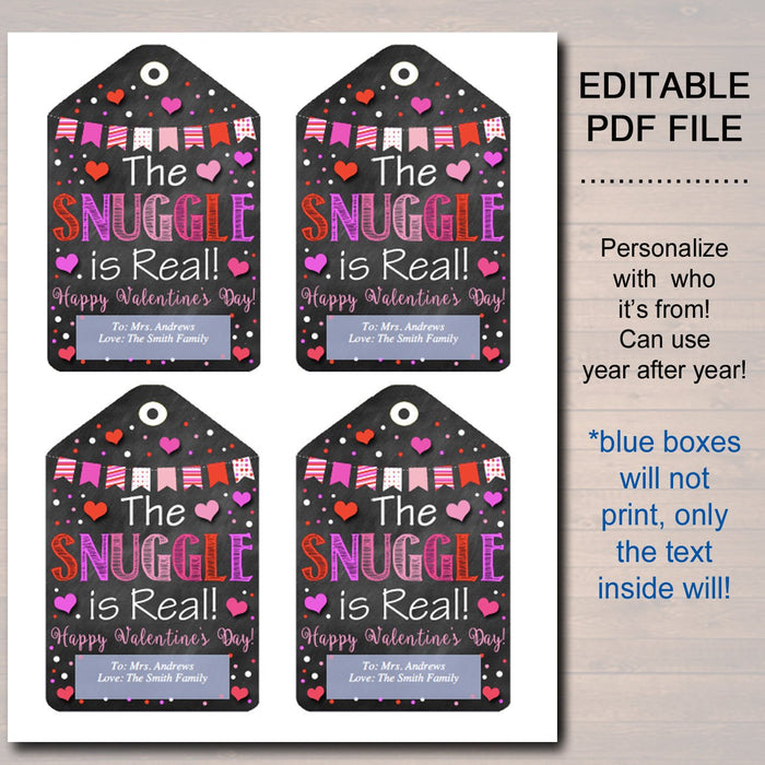 EDITABLE The Snuggle is Real Valentine's Day Gift Tags, Office Staff, Teacher Tween Gift Printable, Funny Valentine's Gift INSTANT DOWNLOAD