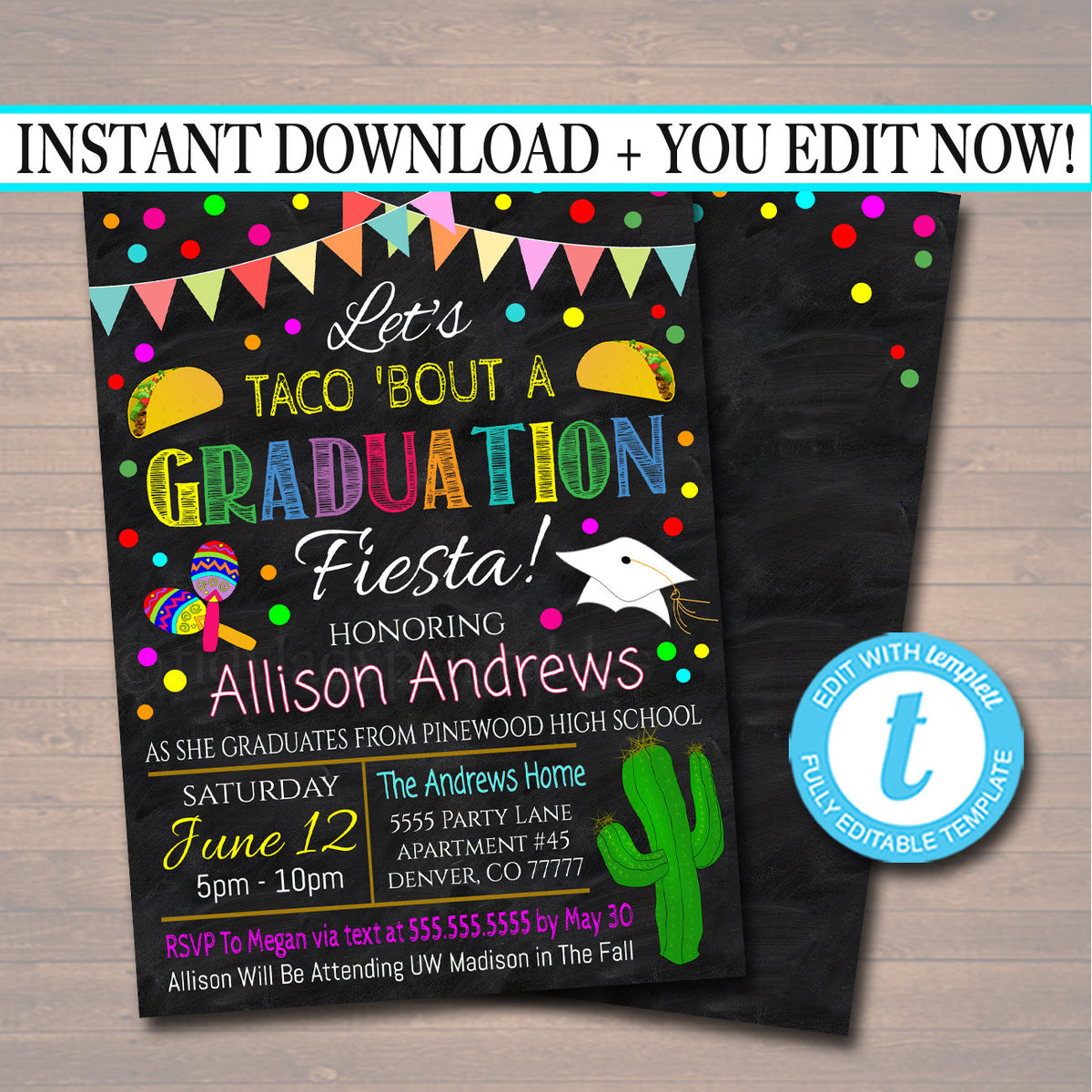 Fiesta Theme Graduation Invitation | TidyLady Printables