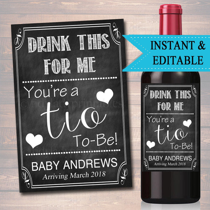 Drink This For Me You're A Tio To Be, Digital Wine Label Pregnancy Announcement, New Uncle Gift, Sister Promoted to Uncle Pregnancy Reveal