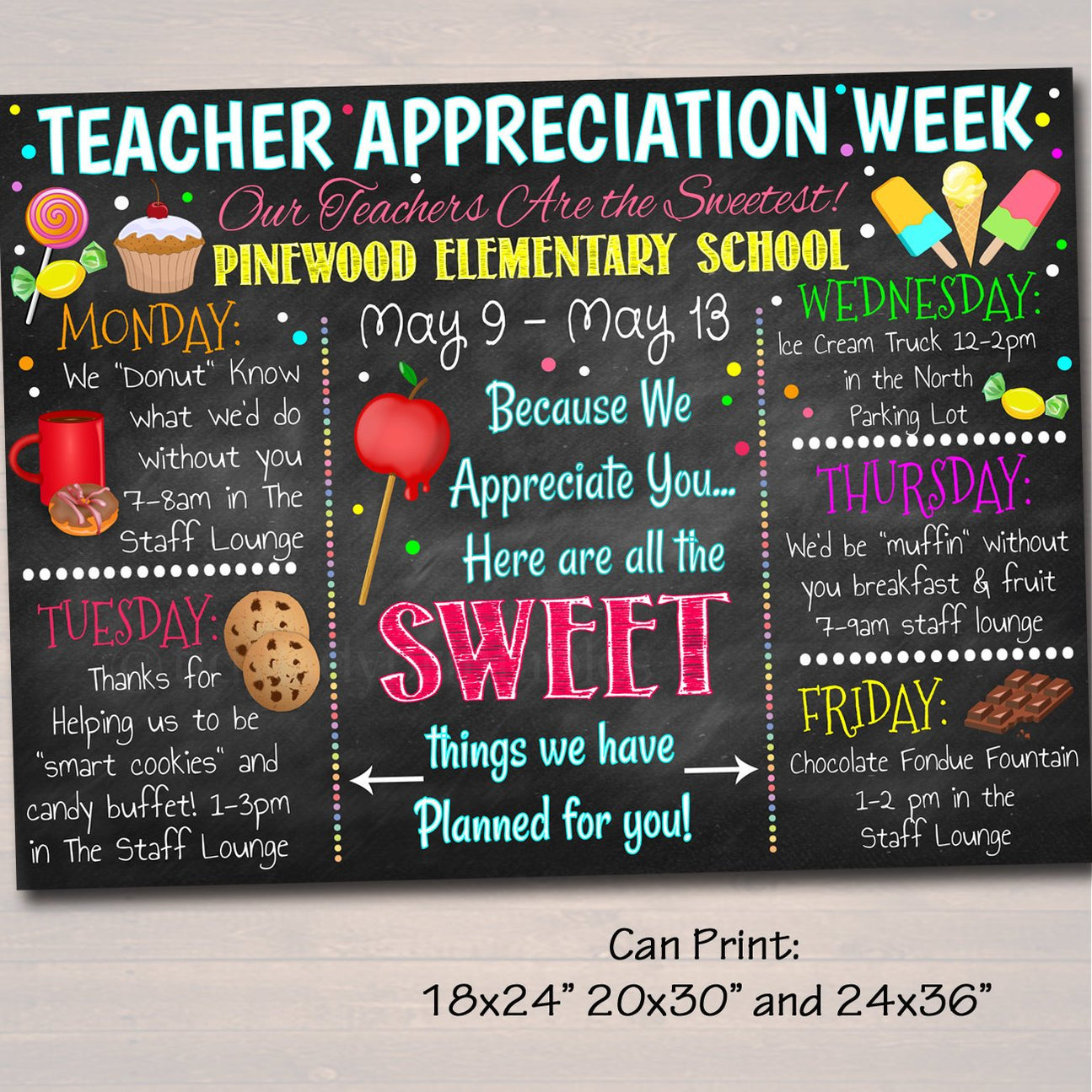 Candy Sweet Theme Teacher Appreciation Week Itinerary — TidyLady Printables