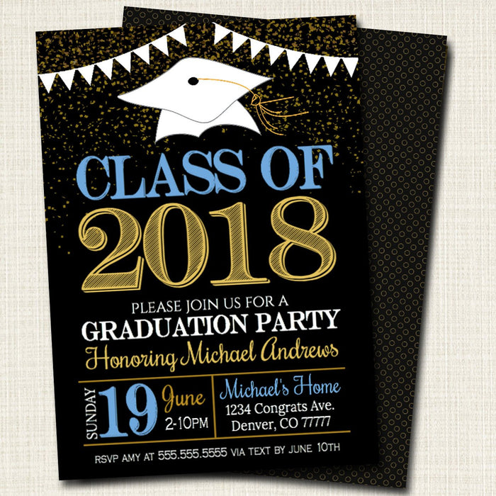 Any Year  Graduation Invitation Custom School Colors Printable  College Grad Invite, Guy, Man Senior Grad Party Announcement