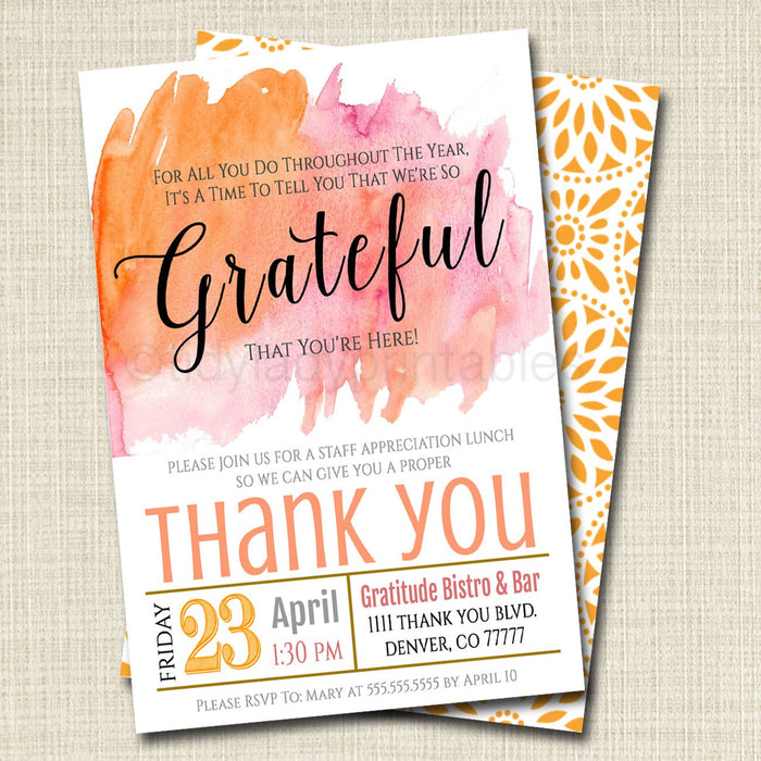 Editable Appreciation Invitation, Grateful For You Teacher Staff Invitation, Chalkboard Printable, Boss Client Thank You, INSTANT DOWNLOAD