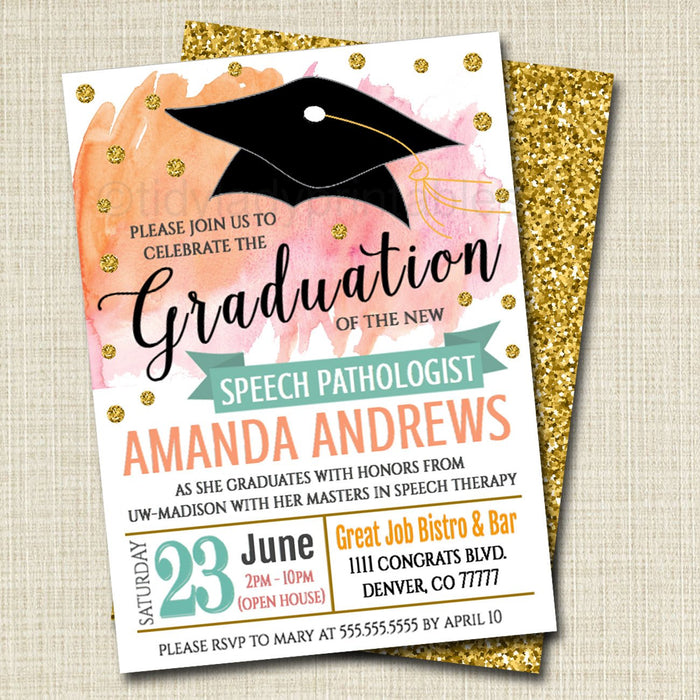 Graduation Invitation, Watercolor Printable, Woman Female Professional College Graduate Grad Party Invite Graduate