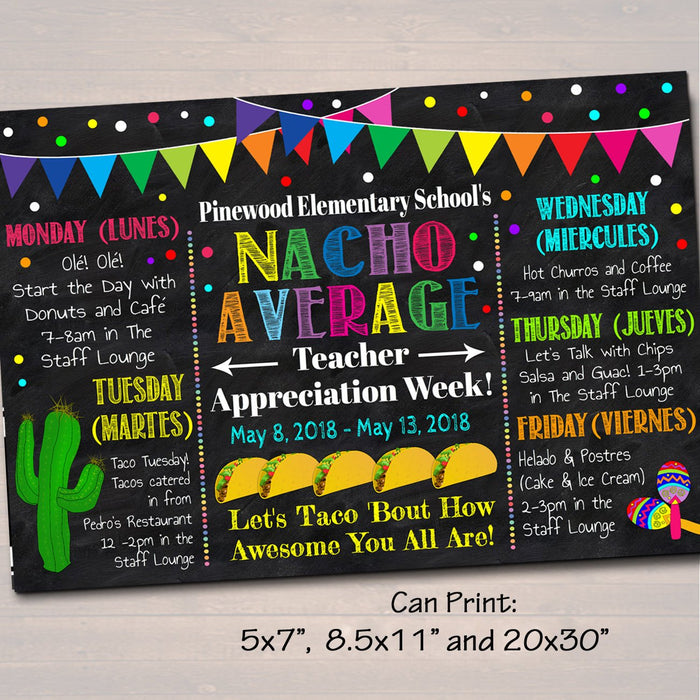 EDITABLE Nacho Average Teacher Appreciation Week Itinerary Poster, Fiesta Theme Appreciation Week Schedule Events INSTANT DOWNLOAD Printable