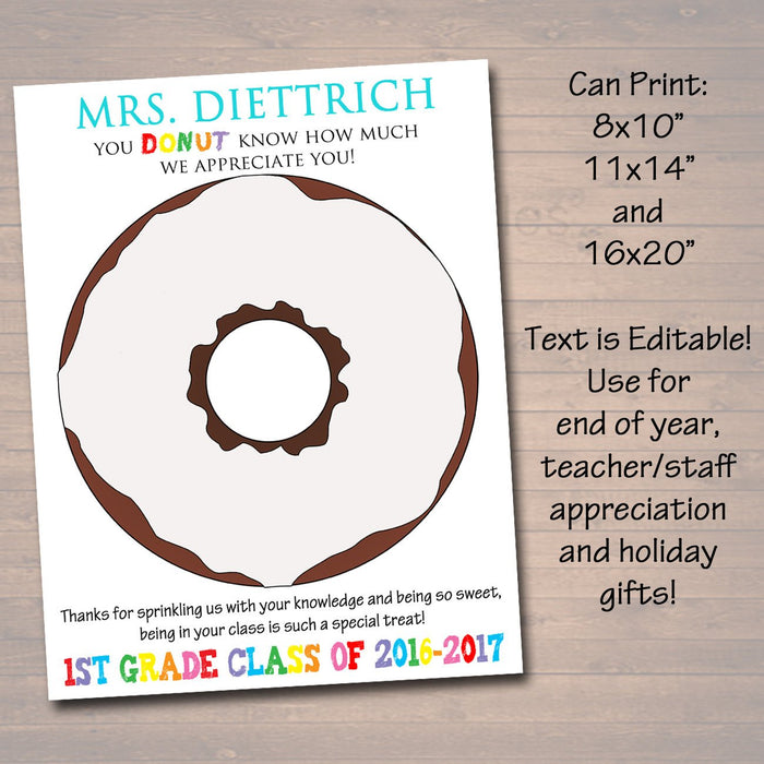 EDITABLE Teacher Gift, Personalized Printable Class Thumbprint Donut Art, Teacher Thumbprint Tree, Teacher Appreciation Week, Teacher Gifts
