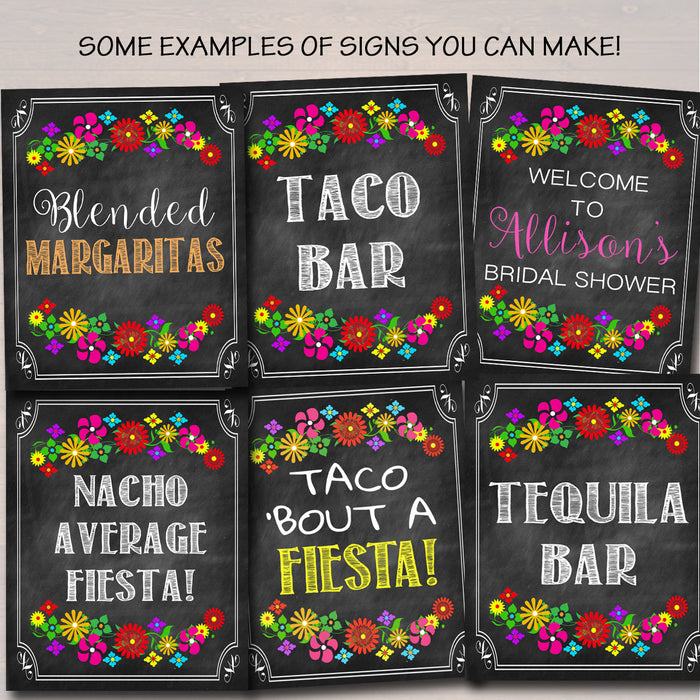Fiesta Signs, Printable Mexican Theme Party Decor, Graduation, Baby Bridal Shower, Cinco de Mayo, Taco Nacho Bar