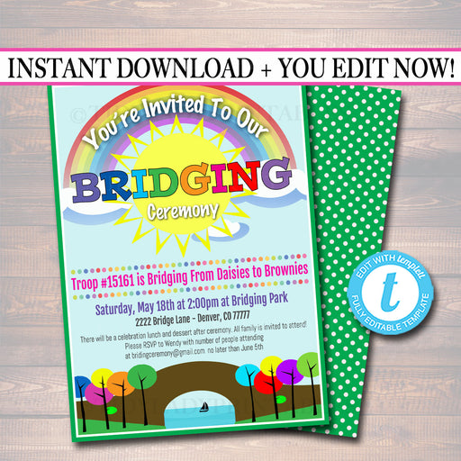 EDITABLE Bridging Invitation INSTANT DOWNLOAD, Bridging Certificate, Troop Bridging, Scout Printable Ceremony Invitation