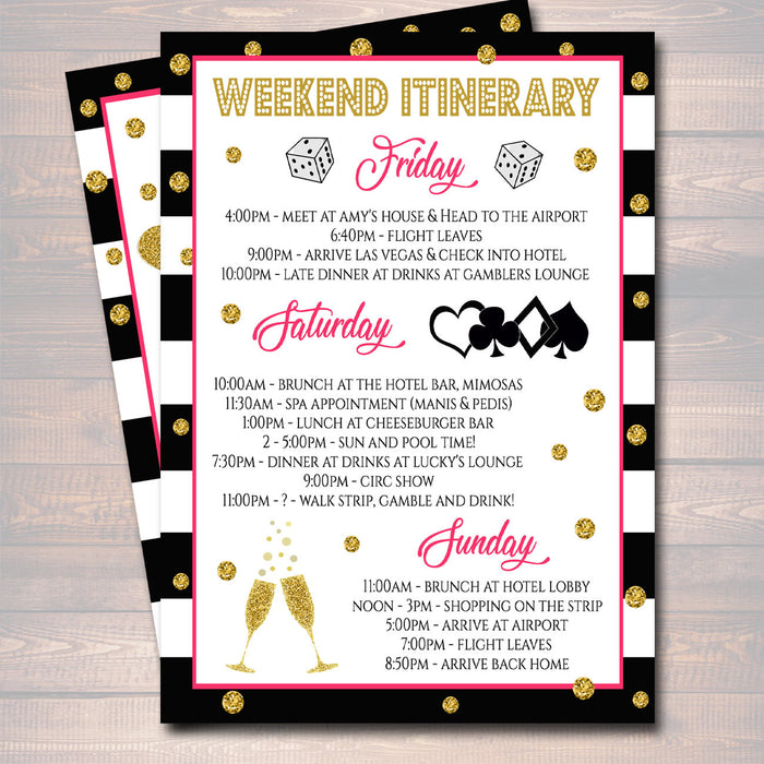 Casino Las Vegas Bachelorette Party Invitation, Glitter Gold Bridal Shower, Lucky In Love Girls Weekend Itinerary