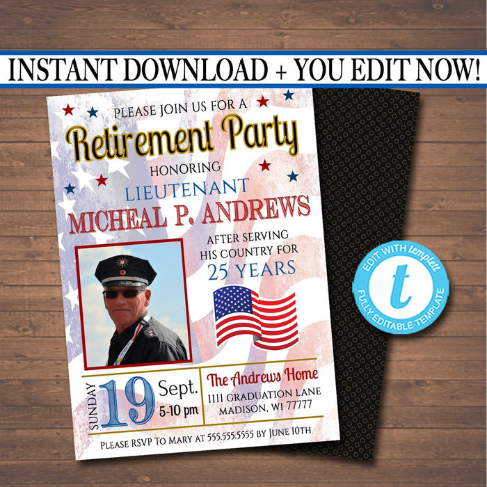 Military Retirement Invitation, Army Unites States America, Printable  College Grad Invite, Retirement Party Celebration