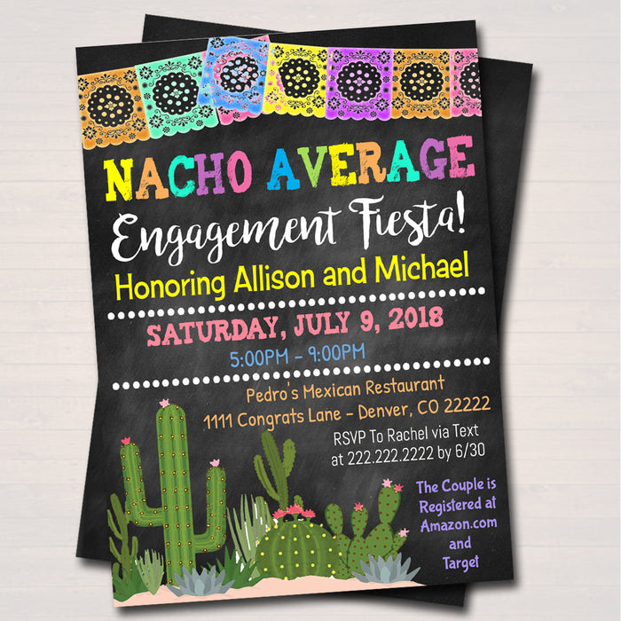 Engagement Fiesta Wedding Party Invitation Cinco De Mayo Bridal Shower, Couples Shower Invite, Desert Cactus Boho,