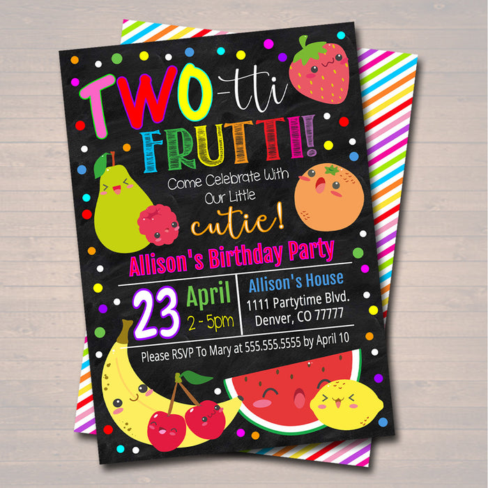 EDITABLE Two-tti Frutti Party Birthday Invitation, Girls Toddler 2 Year Old Party Digital Invite, Tutti Fruti Summer Party, INSTANT DOWNLOAD