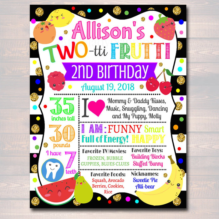 EDITABLE Two-tti Frutti Party Birthday Poster, Girls Toddler 2 Year Old Party Digital Banner Sign Tutti Fruti Summer Party, INSTANT DOWNLOAD