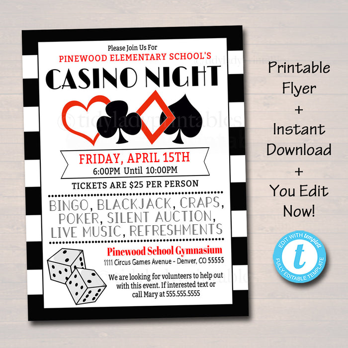 Casino Night Event Flyer Printable Template