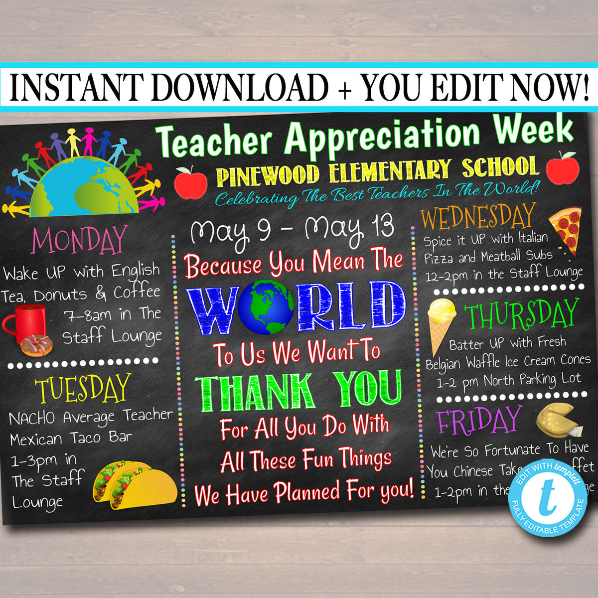 World Theme Teacher Appreciation Week Events Printable — TidyLady ...
