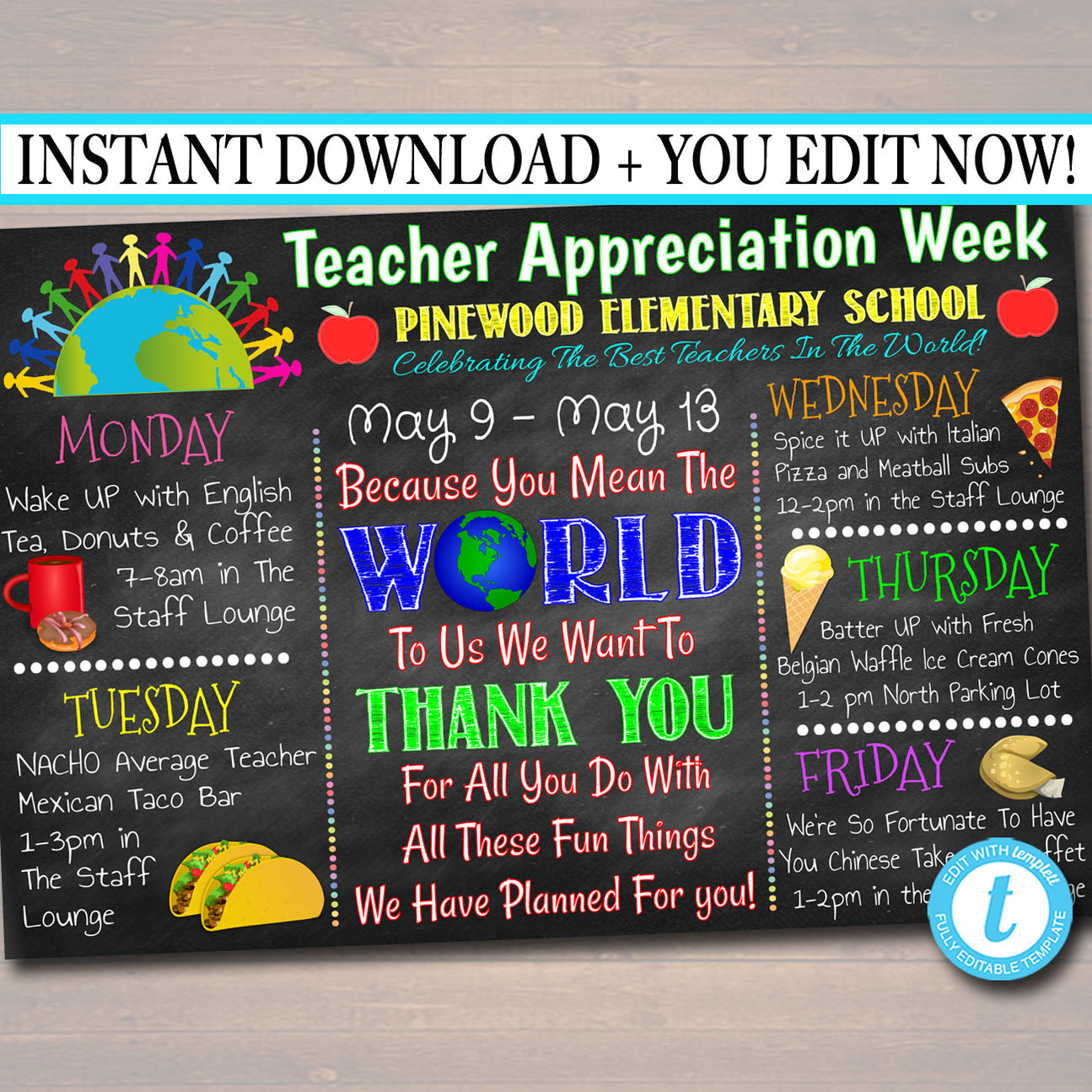 World Theme Teacher Appreciation Week Events Printable — TidyLady ...