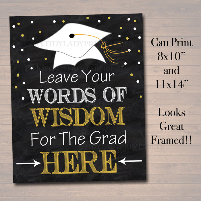 Graduation Party Sign, Chalkboard Printable, Words of Wisdom Cards, Grad Party Invite, Advice for Graduate, Party Decor