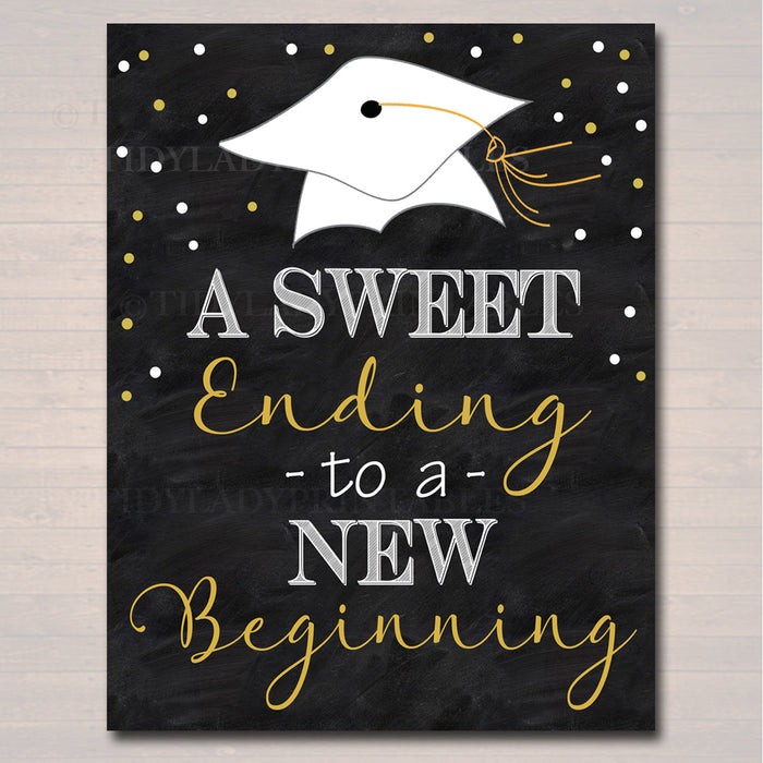 Graduation is Sweet Party Chalkboard Printable, Dessert Table Sign Grad Party Invite, Sweet Ending To A New Beginning Decor