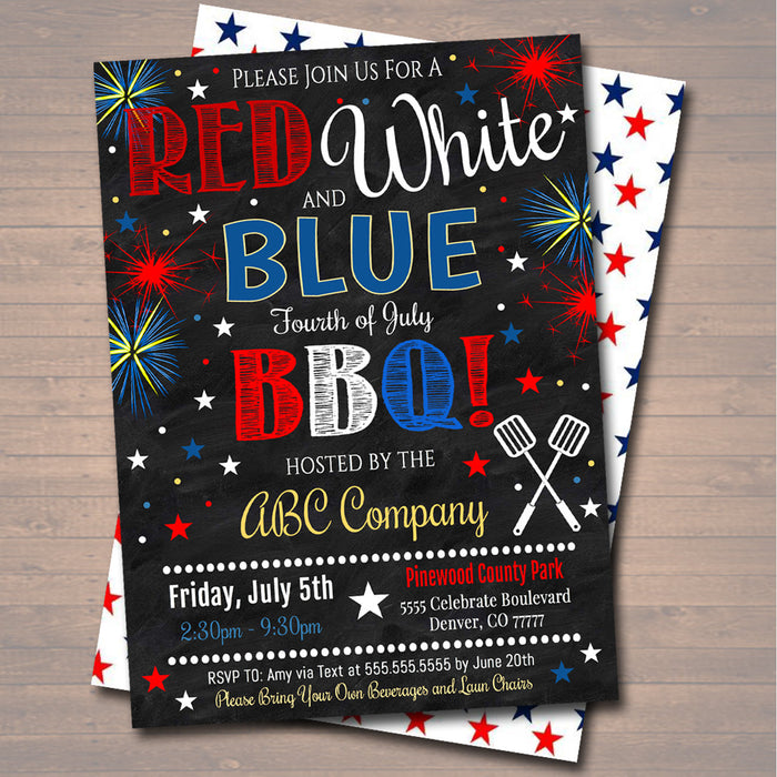 Fourth of July Party BBQ Picnic Invitation Company Event, Family Picnic, BBQ Family Outing Barbecue Summer Fundraiser, 4th of July