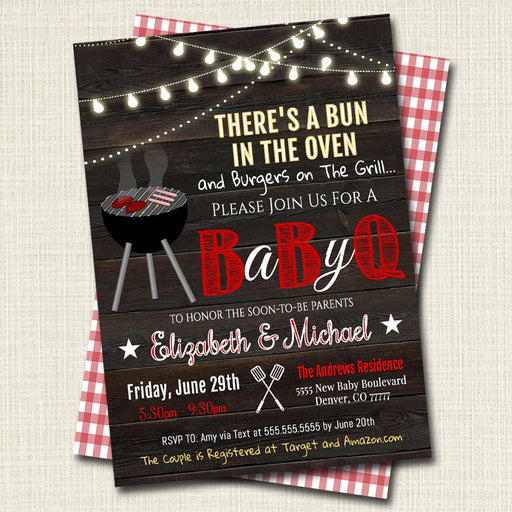 EDITABLE Baby-Q BBQ Picnic Invitation, Baby Sprinkle, Couples Baby Shower Grill Out Celebration 4th of July There's a Bun in The Oven Invite