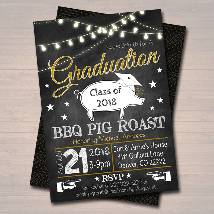 Pig Roast Graduation Invitation Chalkboard Printable  College Grad Invite, Guy, Man Senior Grad Party, Grill & Chill BBQ