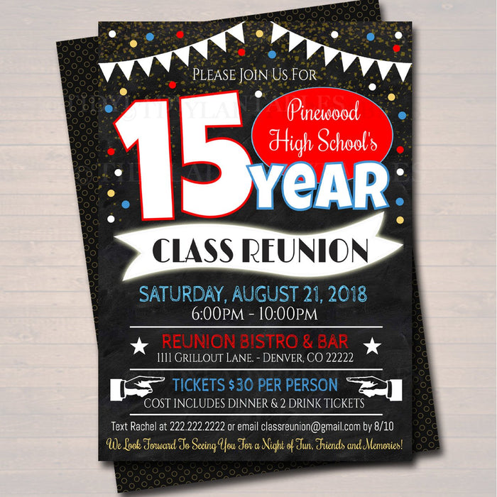 Reunion Invitation Template - Any Year! Any School Colors! College, High School Reunion Faux chalkboard Invite