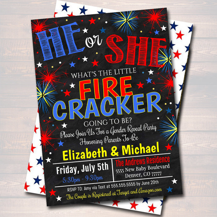 Fourth of July Gender Reveal Party, Red White Baby-Q BBQ Picnic