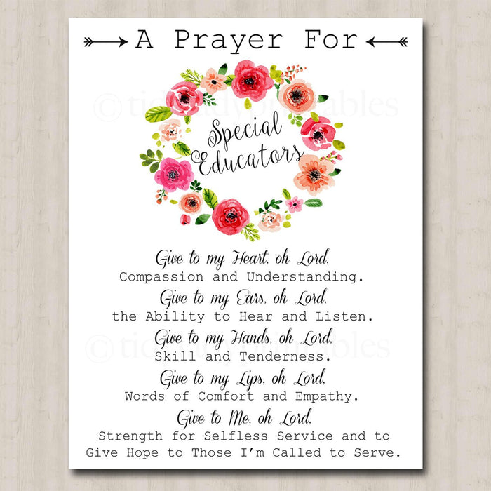 Special Educator Prayer Art, School Teacher Gift, Floral Classroom Office Decor Wall Art, INSTANT DOWNLOAD Religious Inspiration Printable