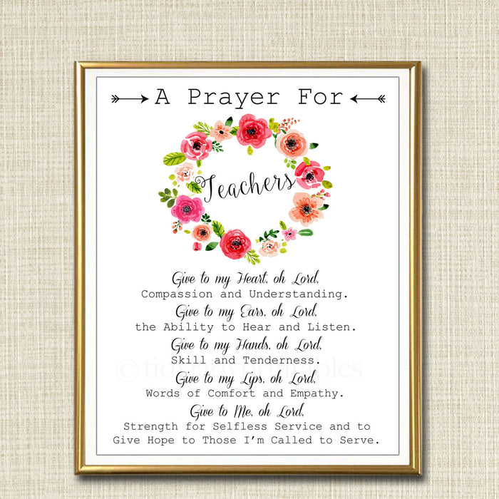 Teacher Educator Prayer Art, School Teacher Gift, Floral Classroom Office Decor Wall Art, INSTANT DOWNLOAD Religious Inspiration Printable