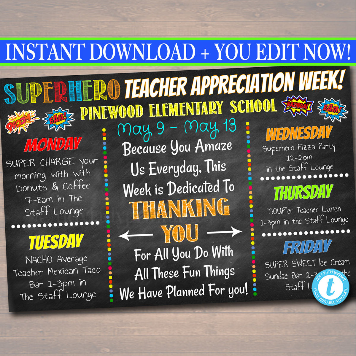 Superhero Theme - Teacher Appreciation Week Events Printable — TidyLady ...