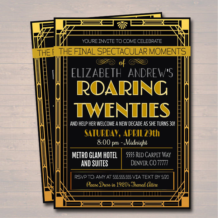 30th Art Deco Gatsby 1920's Themed Birthday Invite, 30th Birthday, Fau — TidyLady Printables 30th-art-deco-gatsby-1920-s-themed-birthday-invite-30th-birthday-fau-tidylady-printables