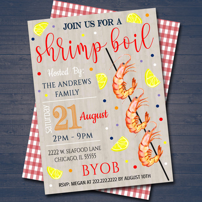 Shrimp Boil Invitation, Low Country Company Picnic, Family Picnic BBQ, Seafood Crawfish Boil, Barbecue Summer Backyard Party Invite