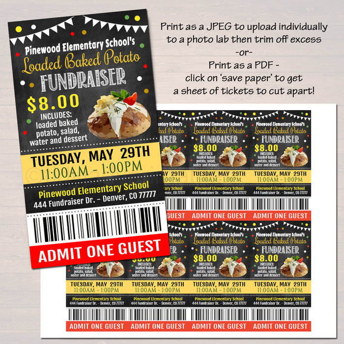Loaded Baked Potato Fundraiser Flyer Ticket Set - Editable Template