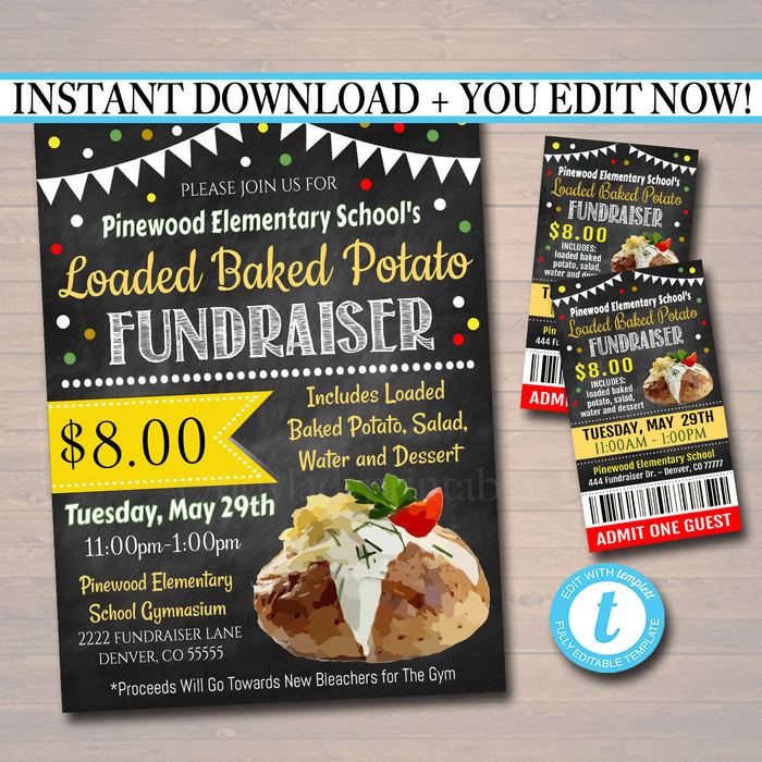 Loaded Baked Potato Fundraiser Flyer Ticket Set - Editable Template