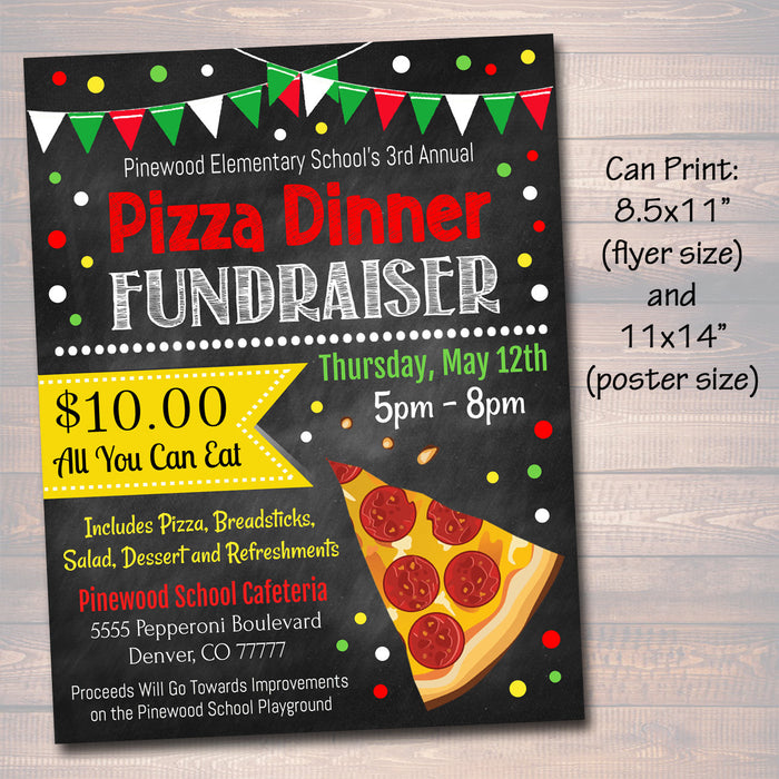 Pizza Dinner Fundraiser Flyer Ticket Set - Editable Template