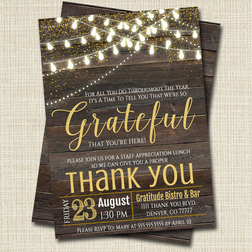 Editable Appreciation Invitation, Grateful For You Teacher Staff Invitation, Rustic Wood Printable, Boss Client Thank You, INSTANT DOWNLOAD
