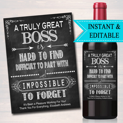 Editable Boss Gift, A Truly Great Boss is Hard to Find, Impossible To Forget, Manager Supervisor, Farewell Parting Gift, Goodbye Retirement