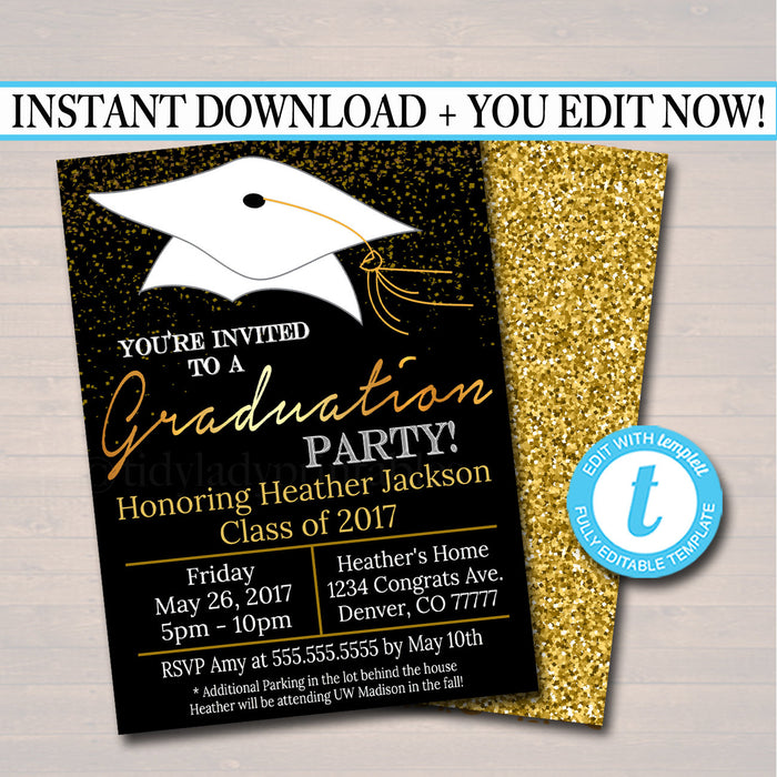 Graduation Party Invitation, High School Graduation Invitation, DIY  Invite, College Graduation Invitation, Graduation Decor