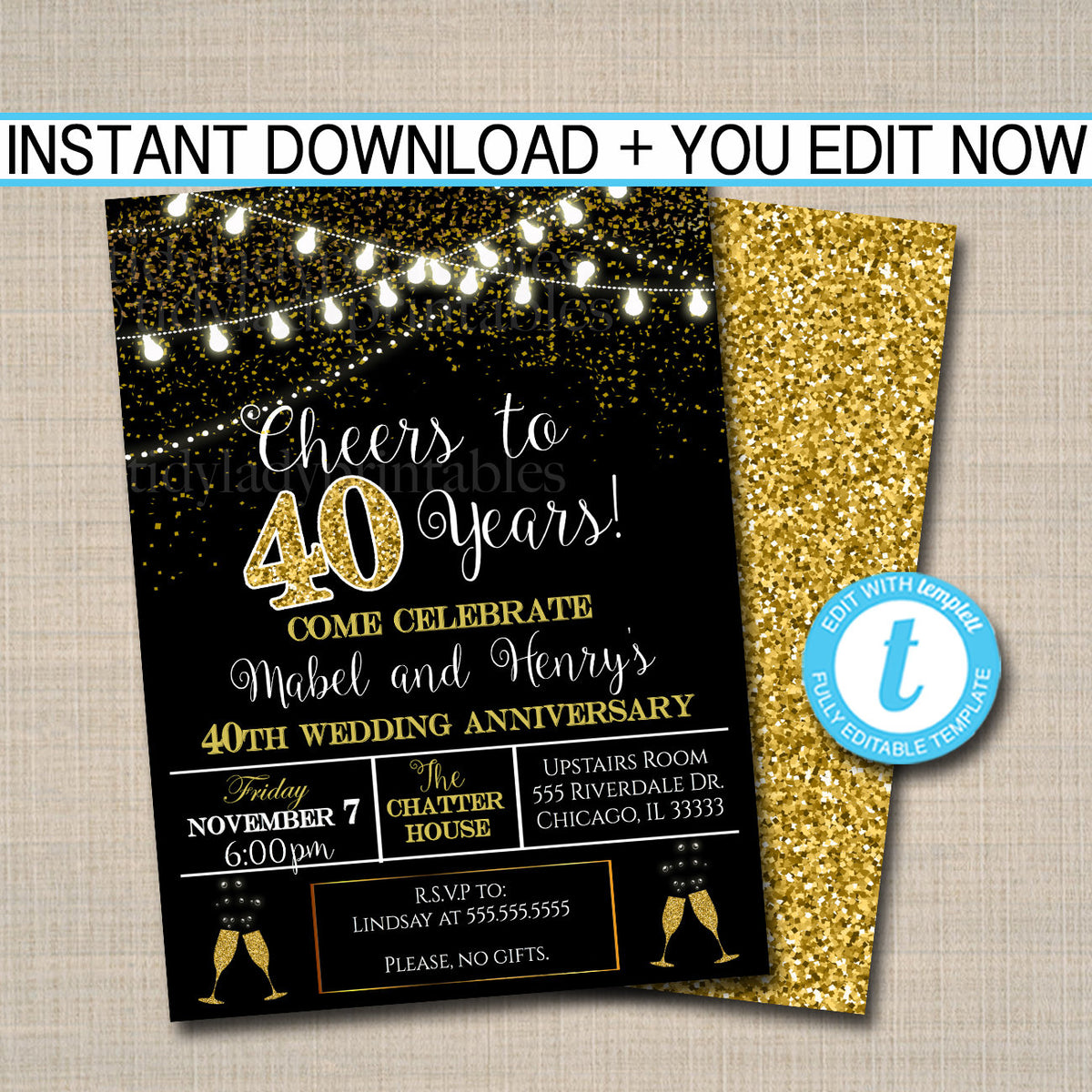 40th Party Invitation, Birthday Printable Cheers to Forty Years, 40th — TidyLady Printables 40th-party-invitation-birthday-printable-cheers-to-forty-years-40th-tidylady-printables