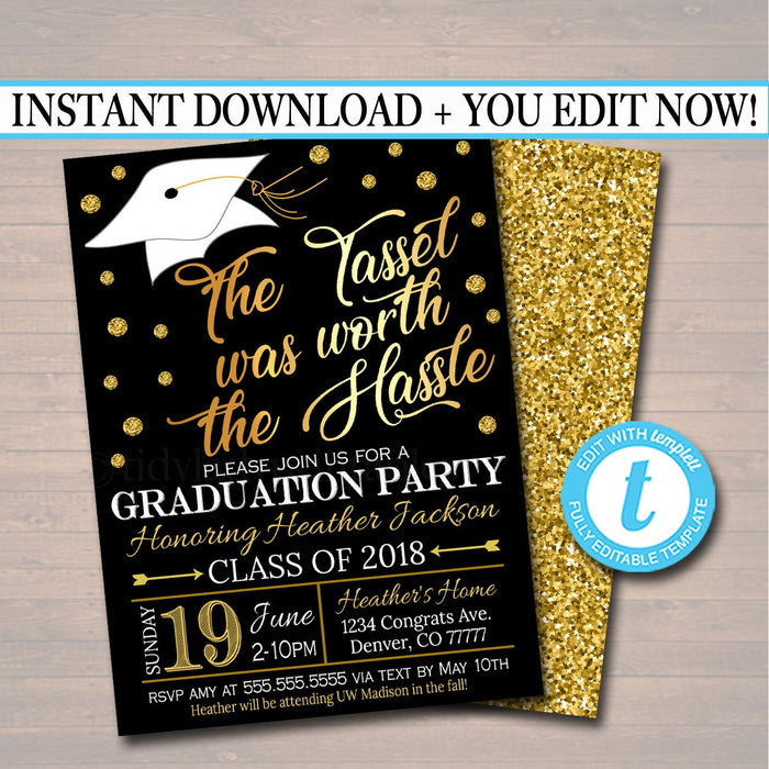 Graduation Party Invitation, High School Graduation Invitation, DIY  Invite, College Graduation Invitation, Graduation Decor