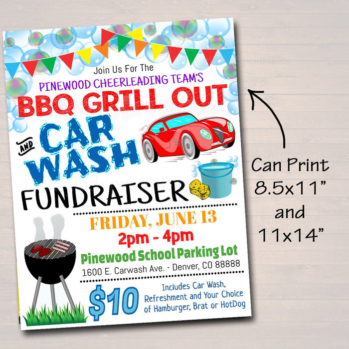 BBQ Grill Out & Car Wash Fundraiser Flyer Ticket Set - Editable Template