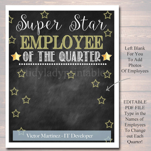 EDITABLE Employee of the Quarter Printable, Office Printable, Boss, Manager, Office Worker, INSTANT DOWNLOAD, Management, Office Decoration