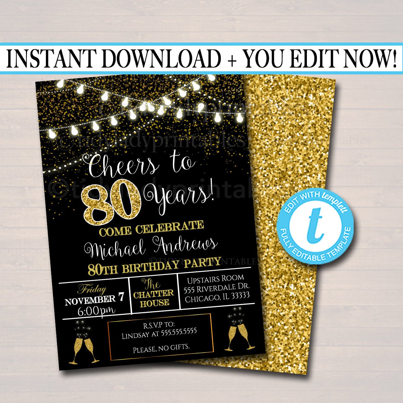 80th Party Invitation, Birthday Printable Cheers to Eighty Years, 80th — TidyLady Printables 80th-party-invitation-birthday-printable-cheers-to-eighty-years-80th-tidylady-printables
