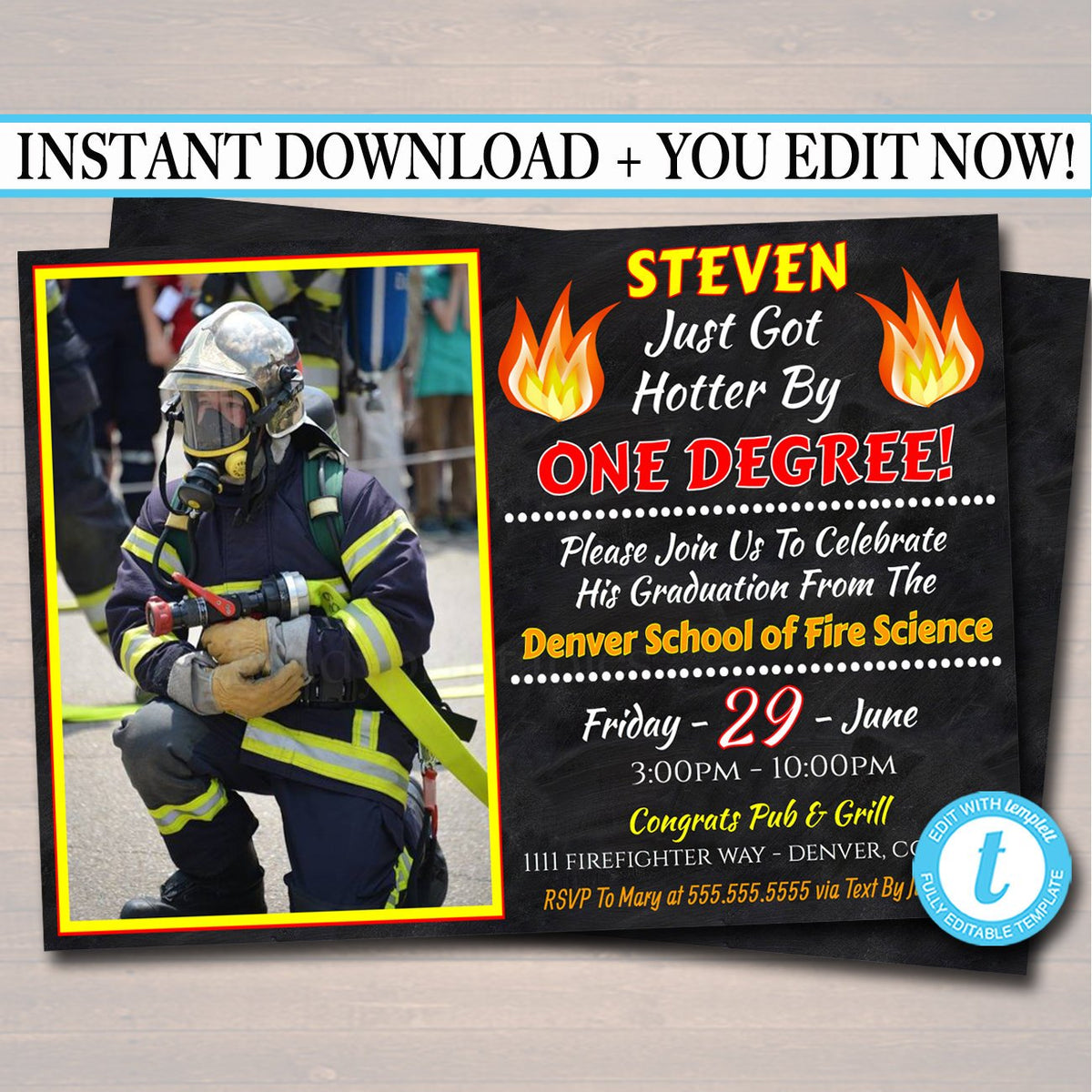 Firefighting Invitation Fire Fighter Graduation Invitation | TidyLady Printables